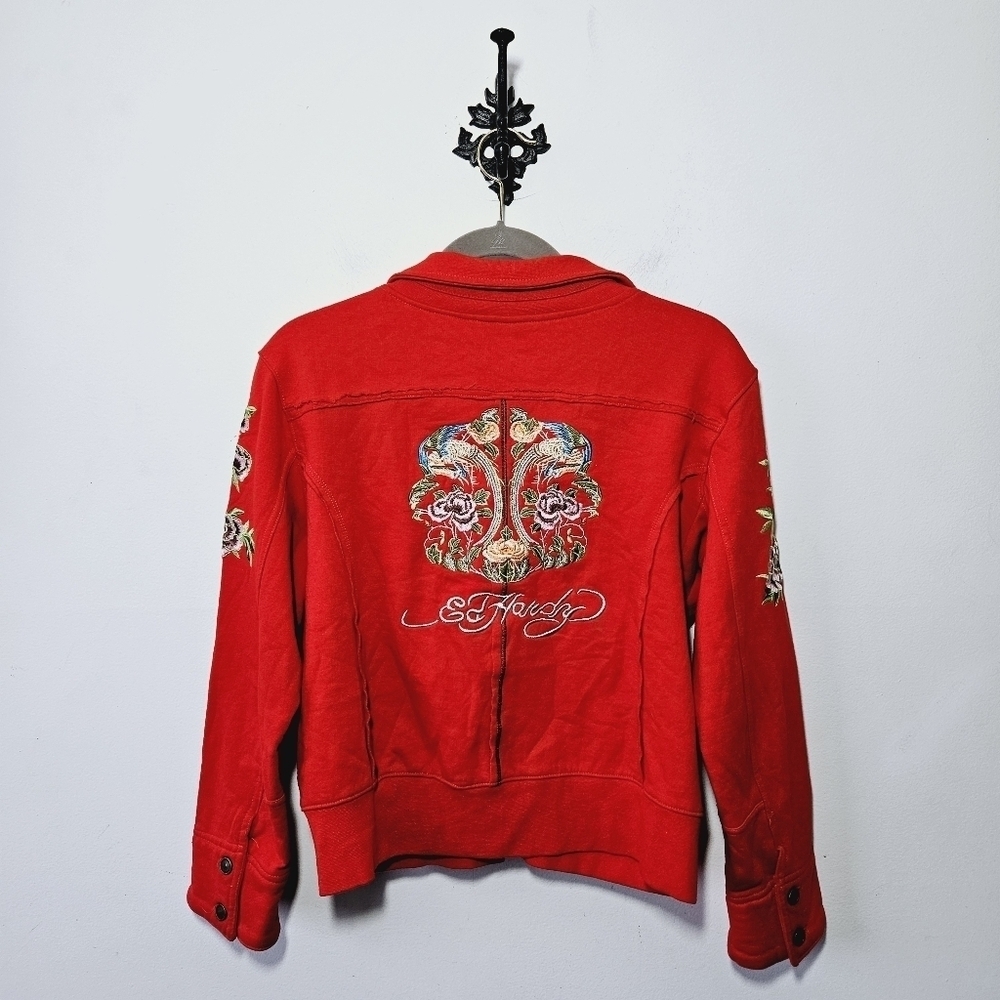 Ed Hardy Jacket Size S Embroidered Floral Button Up Y2K 2000's